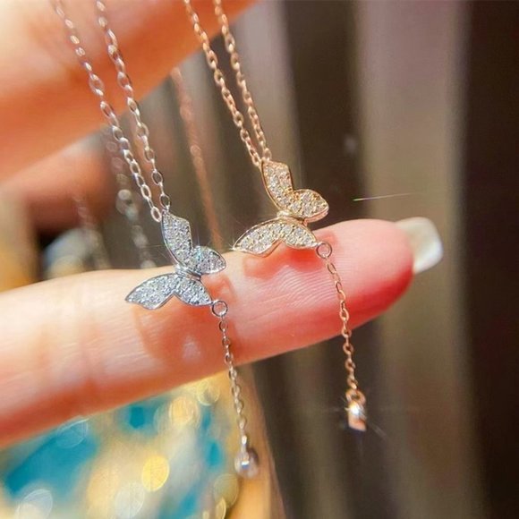 New Popular Butterfly Necklace for Women 18K Gold Plated CZ, HA4603 - Picture 3 of 6